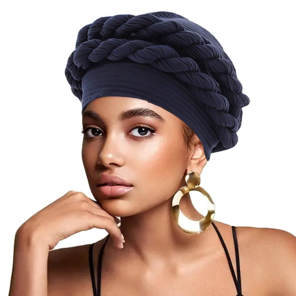 9129 Turban Cap Head Wraps African Hair Wrap Hat with Braided Twist Design